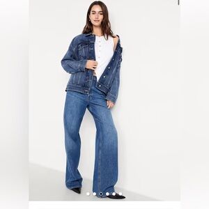 OLD NAVY Denim Trucker Jacket ~ Medium Wash Blue Jean ~ Silver Buttons ~ L